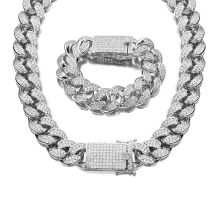 Venta caliente Amazon 18 mm Diamante Full Cuban White Diamond Cobre Collar Micro incrones Collar para hombres